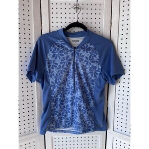 Hind Women's XL (Lg) 1/4 Zip Blue Floral Cycling Shirt Short SLV Pockets Jersey